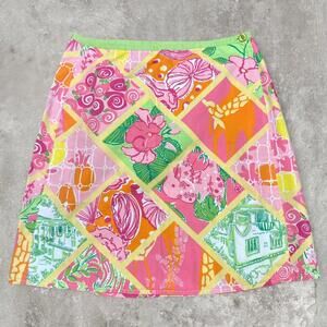Lilly Pulitzer pink and green patchwork mini skirt